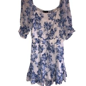 Trixxi Blue and White Floral Romper Medium